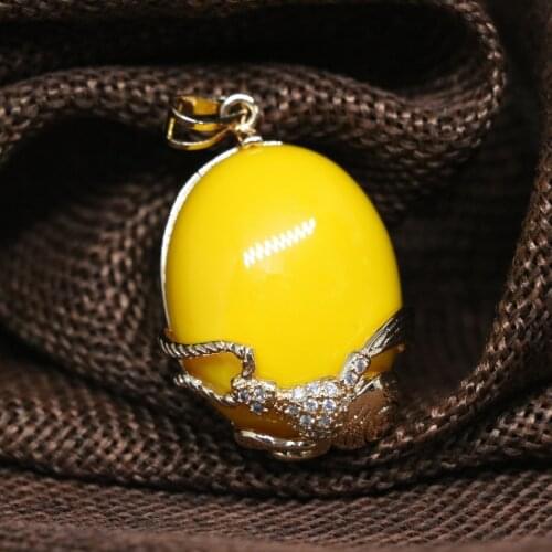 Yellow imitation resin beeswax teardrop pendant fit for diy sweater chain long necklace jewelry accessories 25*31mm B1848