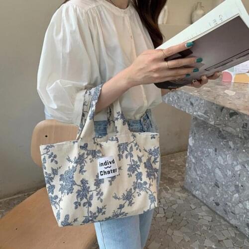 Korean Style Floral Lunch Bag Canvas Tote Women Small Hand Bag Portable Lunch Bags Children School Meal Handbag Food Storage