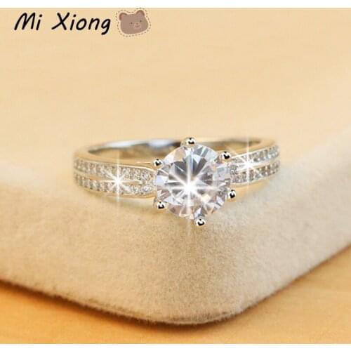 Mi Xiong 925 Sterling Silver Ring for Women Six-claw Diamond Crystal Luxury Noble Anniversary Wedding Engagement Brand Jewelry