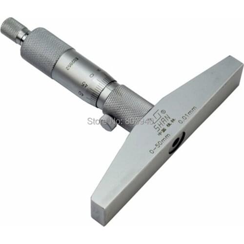 0-50mm 0.01mm SHAN brand Depth Micrometer Gauge Gage Tool Stainless Steel Metric Micrometers Gauge with 2rods