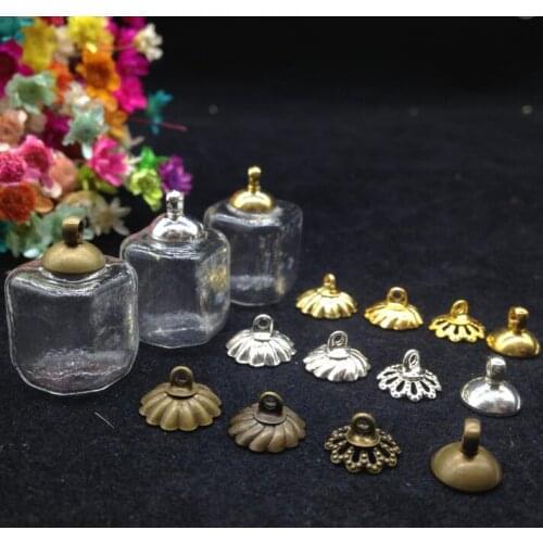 100pieces/lot 15*15mm square cube glass globe cover with 8mm silver/bronze/gold metal cap empty vial pendant diy jewelry finding