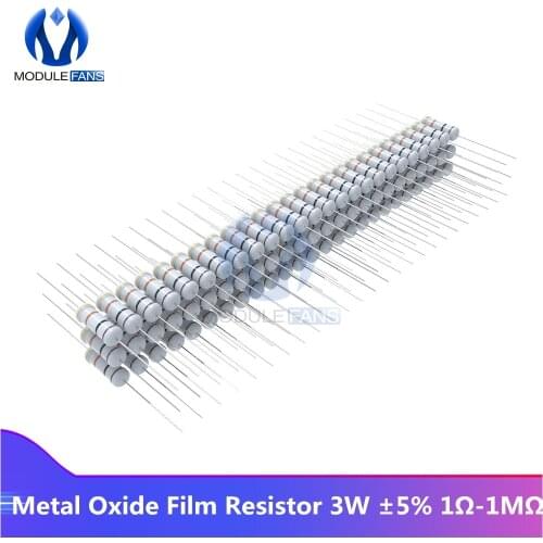 100PCS Metal Oxide Film Resistor 3W 5% +5% -5% 1R-1M 1K 2.2K 4.7K 5.1K 6.8K 10K 15K 22K 47K 100K Resistance Diy Electronic Ohm