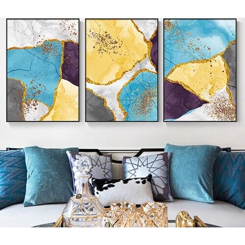 Abstract Canvas Art Print Poster Painting Pop Art Canvas Picture For Living Room Yellow Blue Geometry Marble Wall Art Decoration