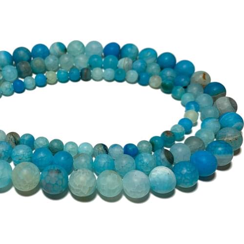 Wholesale Lake Blue Dull Polish Dragon Vein Agates Natural Round Matte Stone Beads For Jewelry Making DIY Bracelet 6/8/10MM