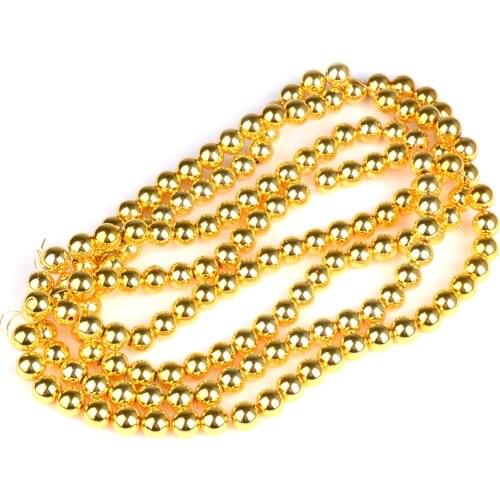 4/6/8/10mm Gold Color Hematite Beads Natural Stone Round Loose Beads for Bracelet Necklace Jewelry DIY Making Accessories