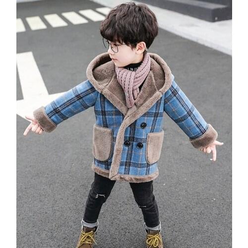 Childrens woolen overcoat boys long heavy coat thick