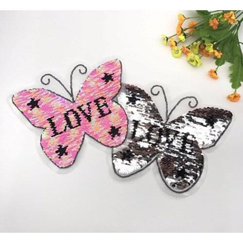 Double Sides Butterfly Sequin Cloth Applique Clothes Patch Embroidered Skirt Hem Decoration Hole Applique Patches