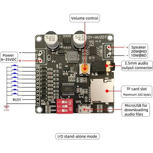 DY-HV8F 12V/24V Trigger Serial Port Control 10W/20W Voice Playback Module with 8MB Flash Storage MP3 Music Player for Arduino