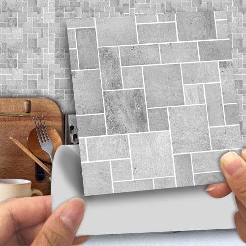 Funlife® 25pcs 10/15cm Gray Tile Sticker Waterproof Self-adhesive PVC Wall Sticker Backsplash Kitchen Bathroom Furniture Decor