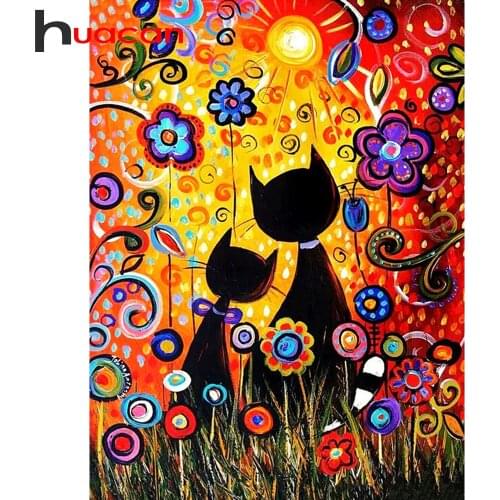 Huacan Diamond Painting Full Square&Round Animal Cat 5d DIY Diamond Embroidery Decoration Home Art Kit