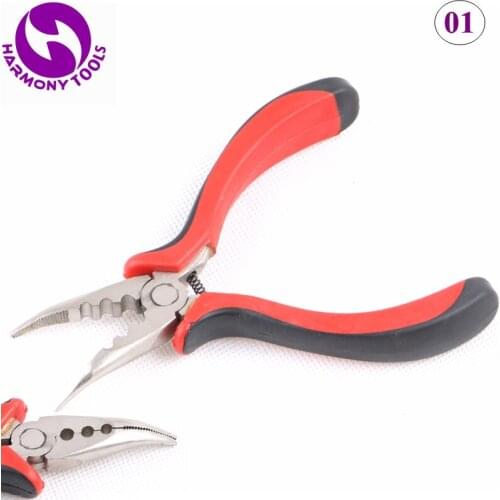 HARMONY 2 Pieces Red&Black Handle Curved Head Hair Extension Pliers with 3 Holes Teeth ( Style 01 )