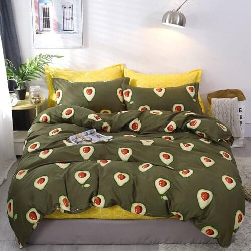 Green Avocado Duvet Cover Yellow Leaves Reversible Design Bed Set Soft Bedding Sets 4pcs Queen Size with Zipper Pillowcase