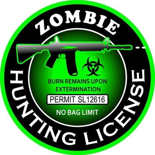 LLY-1275 Zombie Hunting License The Tail of The Car Sticker PVC Personality Auto Body Decoration Accessories Waterproof Decal