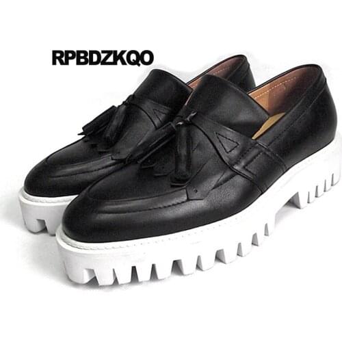 Loafers Plus Size British Style Luxury Spring Real Leather Platform Creepers Black High Quality Tassel Genuine Brand Shoes Men