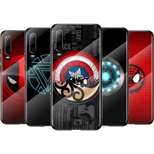 Marvel Superhero Logo For Huawei P40 P30 P20 P10 Pro Plus Lite 5G 2019 Tempered Glass Cover Shell Luxury Phone Case