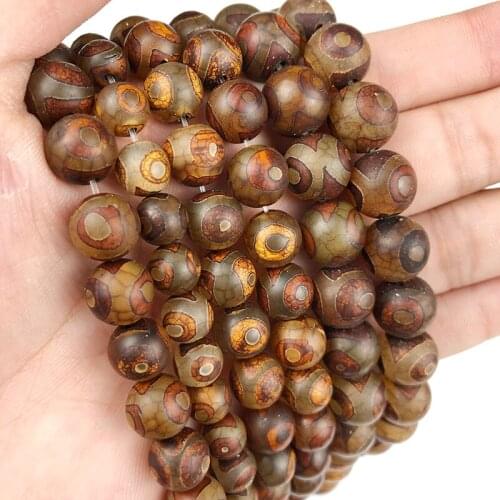 MKTREG China Natural Carnelian Tibetan Buddhism Dzi Eyes Beads 8/10/12mm Round Loose Beads for Jewelry Bracelet DIY Making 15