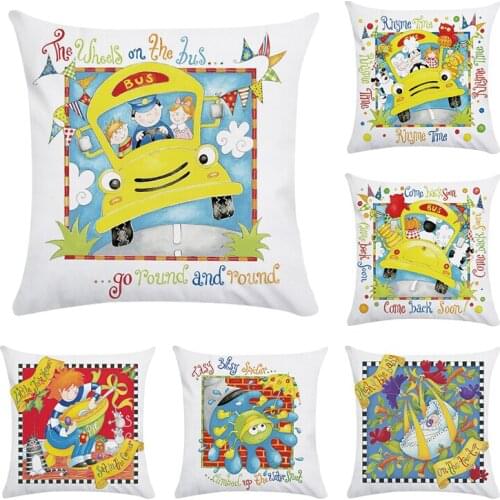 Cartoon Bus Print Cushion Cover Cotton Polyester Throw Pillows case fundas cojines decorativos para sofa hoem decoration CR202
