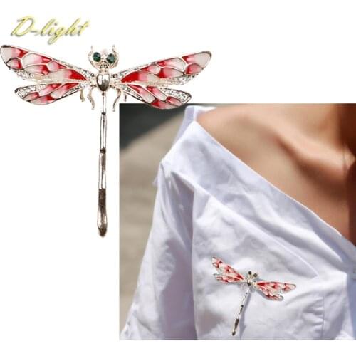 Lovely Enamel Red Dragonfly Animal Brooches Metal Men Women Lapel Collar Sweater Jewelry Pin Female Gift Daily Office Accessory