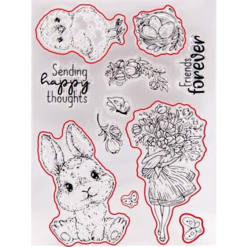 Easter Bunny Chicken Flower Clear Stamp and Dies for Scrapbooking Card Album Making Metal Cutting Dies and Stamps Set
