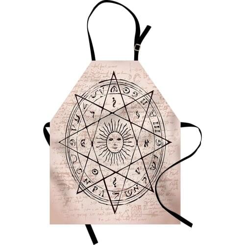 Occult Apron Sacred Geometry Symbols of Sun in Octagonal Star with Magical Inscription Kitchen Accessories for Cooking Baking