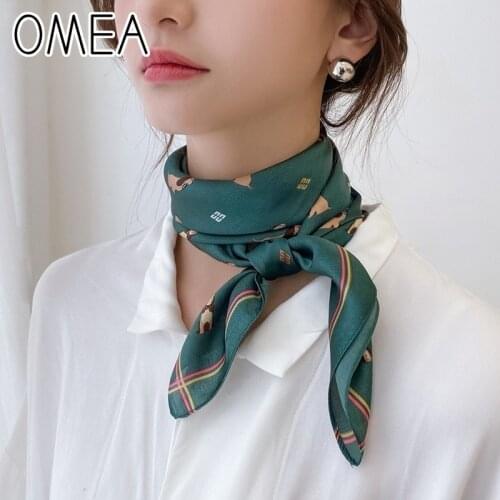 OMEA Silk Scarf Women Korean Fashion Beagle Dog Animal Cartoon Printing Small Square Scarf Neckerchief Head Scarf Bandana 70cm