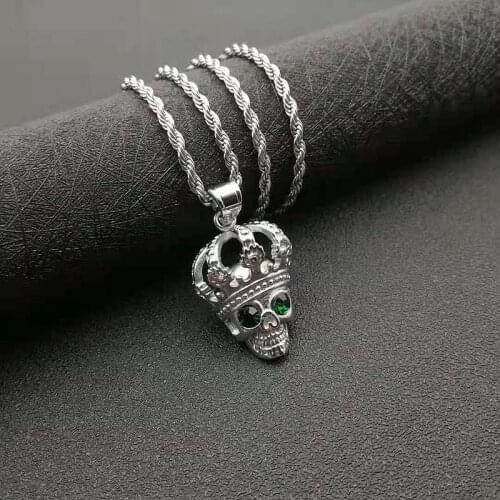 POTCET Neutral Stainless Steel Crown Skull Titanium Steel Pendant Necklace Geometric Fashion Hip Hop Party Jewelry