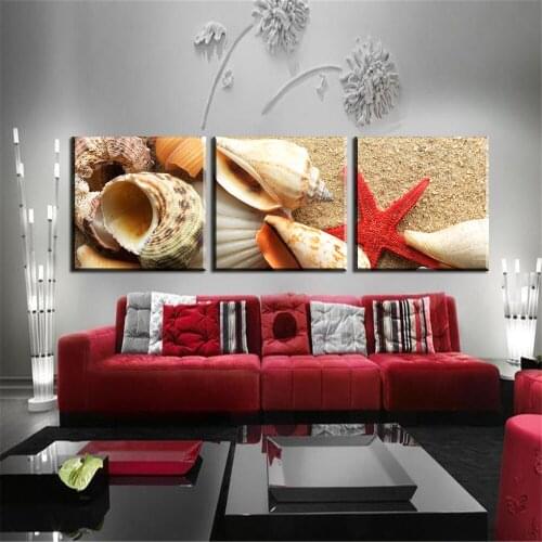 Canvas printing contemporary household adornment art charm picture mode wall of shells on the beach