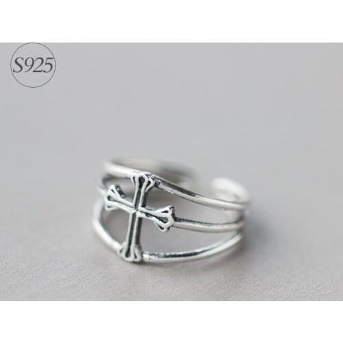 Retro Silver Color Cross Rings For Women Adjustable Wedding Ring Fashion Jewelry