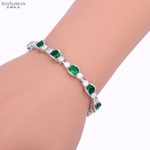 ROLILASON Party Jewelry Peridot AAA Zircon Silver Shining Charm Bracelets Green Crystal Fashion jewelry TBS975