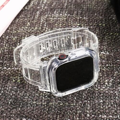 Case+Strap for Apple Watch Band 44 mm 40mm 42mm 38mm Soft Transparent Silicone Bracelet band iWatch series 5 4 3 42 38 40 44mm