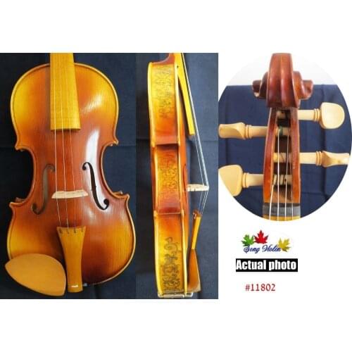 Hand made strad style Violin 4/4,solid wood beautiful drawing on the rib #11802