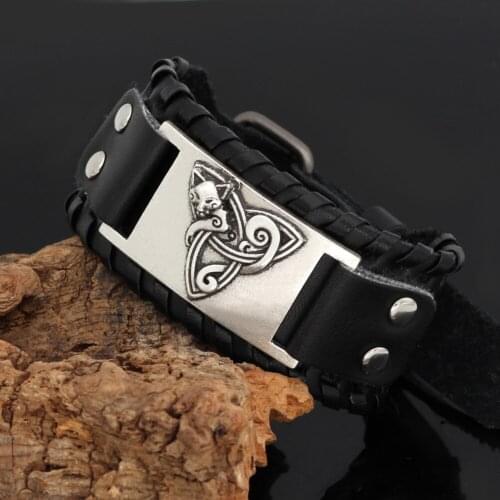 Slavic cat pendant leather amulet fox bracelet -adjustable size 19-26 cm