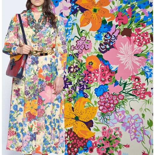 Gorgeous flowers digital painting imitation silk fabric for dress tissus au mètre telas algodon estampadas sewing ткань vestidos