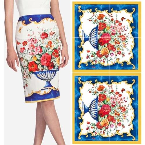 70x145cm Vintage Vase and Flowers Printed Polyester Fabric For Woman Summer and Spring Skirt Blouse Pants DIY Cloth Sewing