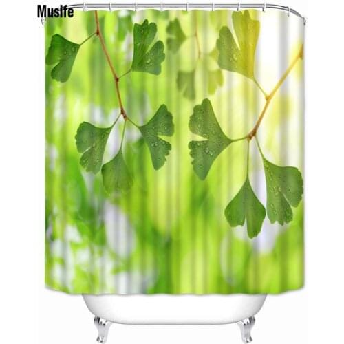Musife Custom High Quality Ginkgo Leave Shower Curtain Waterproof Bathroom Polyester Fabric Bathroom Curtain