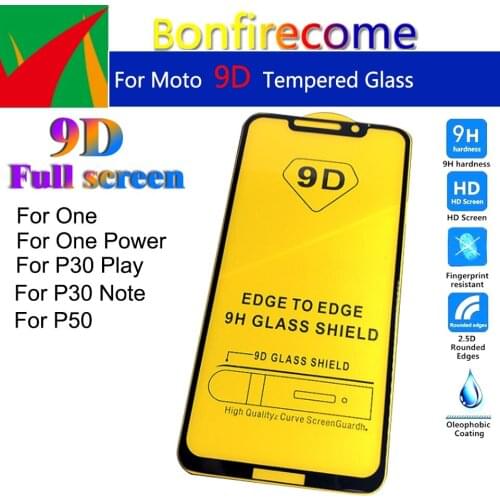 50Pcs\lot 9D Full Glue Protective Film For Moto One P30 Play Note Screen Protector Full Cover For Moto One Power Tempered Glass