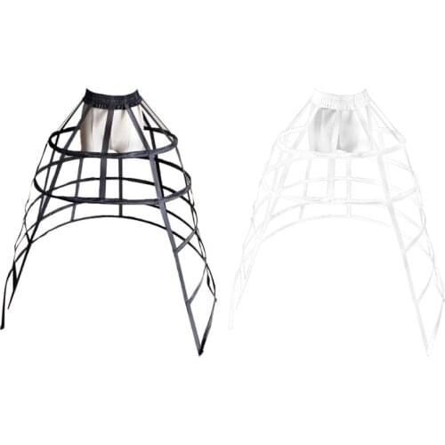 Women 5 Hoops Ruffles Pannier Petticoat Hollow Bird Cage Crinoline Underskirt