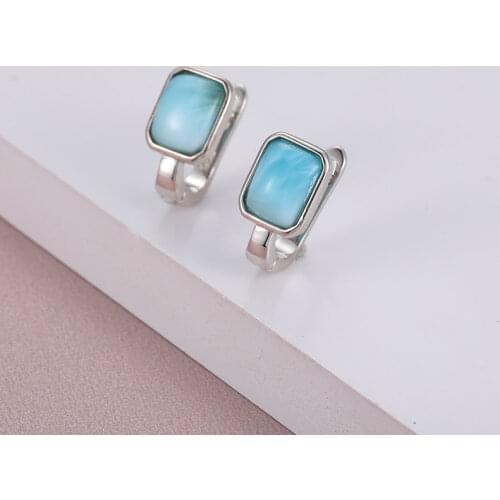 2021 Simple Fashion Geometric Square Charm 925 Sterling Silver Jewelry Gift Classic Natural Precious Larimar Earrings for Women