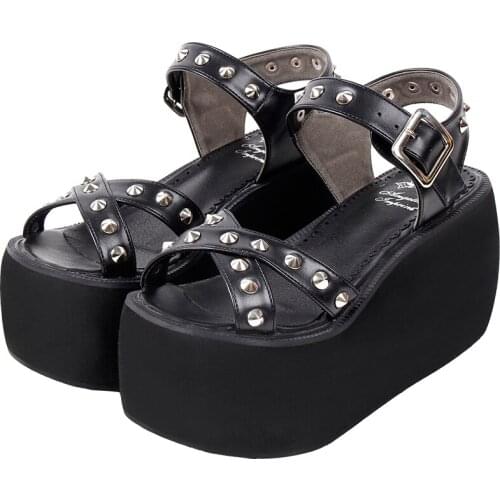 Angelic imprint woman girl lolita cosplay new punk shoes lady high heels pumps women princess summer dress sandals rivets PU 972