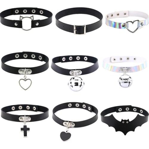 PU Leather A Harajuku Choker Sexy Heart Black Goth Punk Gothic Collar Necklace for Women Hip Hop Bondage Cosplay Bar Pub