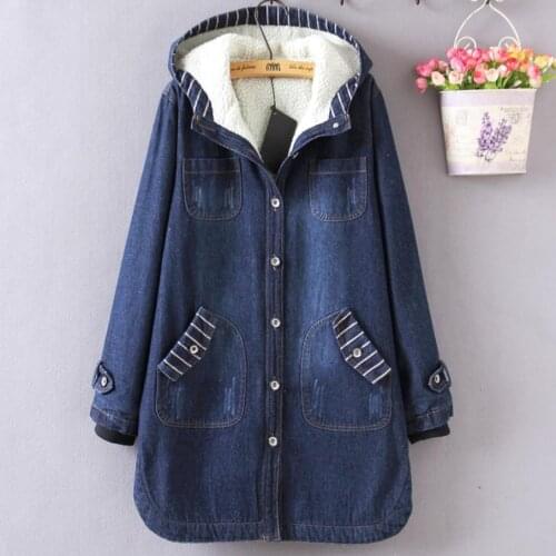 Plus size 3XL winter denim cotton jackets women thick warm cotton-padded coats female casual loose hooded parka