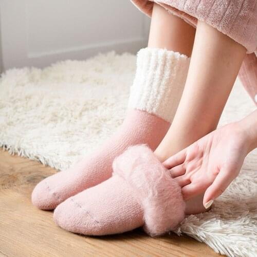 Winter Thicken Womens Warm Socks Kawaii Cute Solid Thermal Warmer Snow Socks for Women Boot Floor Sleeping Sock New Year Gifts