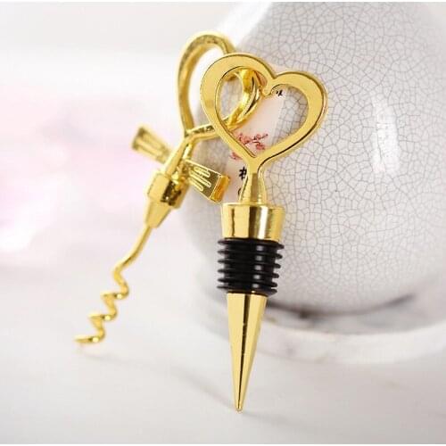 Gold Love Heart Wine Beverage Bottle Stopper Corkscrew Opener Set Souvenir E2S