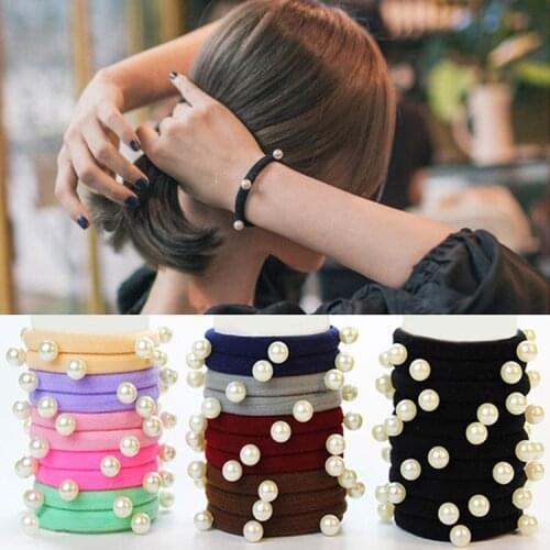 5pcs/lot Pearls without seams Headwear High Elastic Rubber Band Woman Hair with Headwear