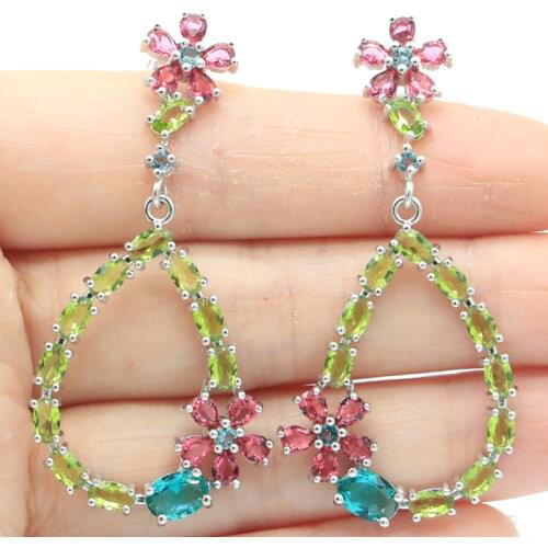 21x11mm SheCrown Created Pink Tourmaline Stud Earrings for Women Silver Wedding Handmade Jewelry Fashion Gift For Girls New