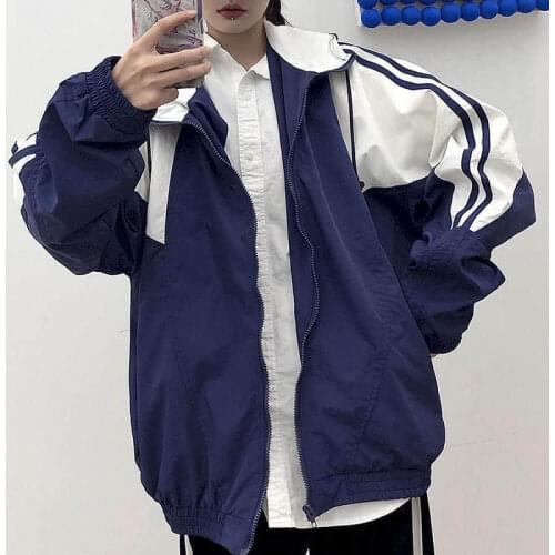 Hooded baseball unifor Spring autumn preppy style stitching jacket for female Korean loose Harajuku Hong Kong Style hip hop tops
