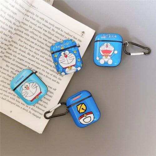 Cartoon Doraemon Carabiner IMD Case For Airpods 1 2 Pro Lovely Anime Accessories Bluetooth Wireless Earphone Protective Case