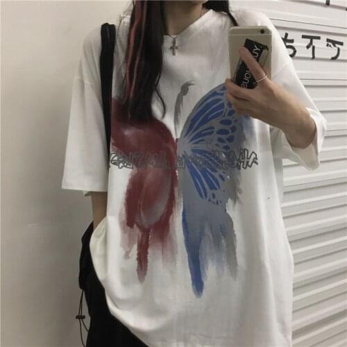 Couple T-shirt New Korean Trend Bf Wind Loose Short-sleeved Female Wild Bottoming Top Tide Soft Goth Aesthetic Tops Print
