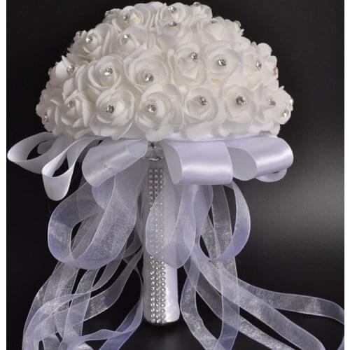 Artificial Rhinestone Wedding Bouquets PE Foam Roses Bridal White Bouquet Wedding Flowers Bridal Bouquets WAS10022