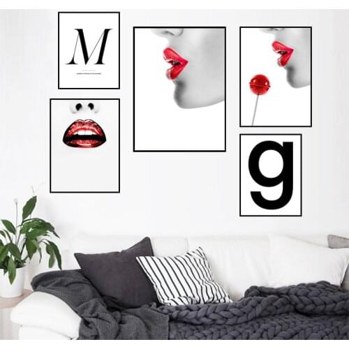 Red Lips Fashion Girl Canvas Art Posters and Prints Scandinavian Painting Wall Picture for Living Room Modern Home Decoration